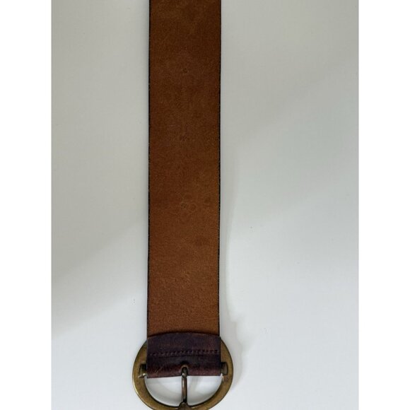 Leather Belt M Brown Floral Boho Studded 2.5" wide Tooled Leather Brass Buckle - Picture 12 of 16